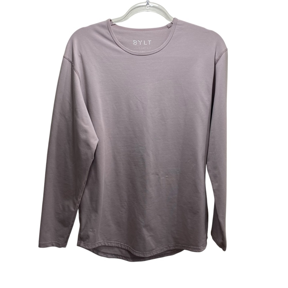BYLT Drop Cut L/S Shirt Women’s Med Camel Stretch Long Sleeve Crew Neck Pullover